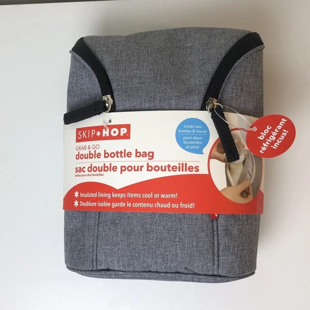Skip Hop Insulated Breastmilk Cooler And Double Baby Bottle Bag Gray